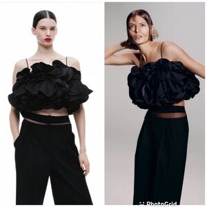 MAGDA BUTRYM X H&M RUFFLE SATIN BUSTIER TOP In Black